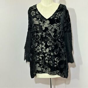 Johnny Was Burnout Velvet and Lace Top